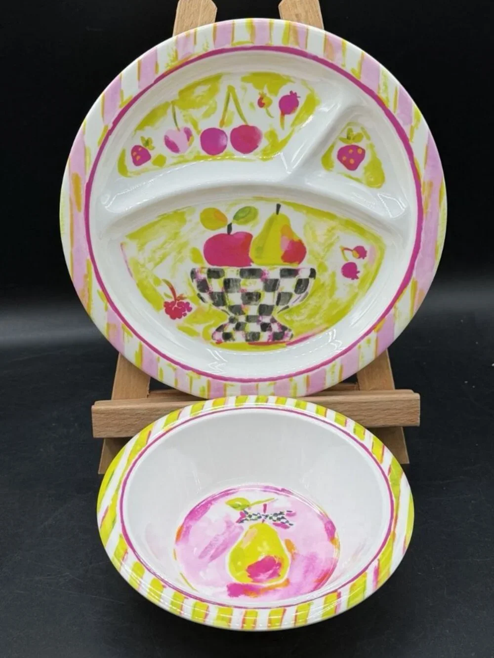 MacKenzie-Childs Fruit Bowl Pear Toddler Dinnerware Replacement Plate & Bowl